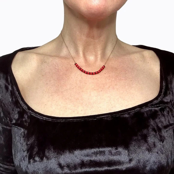 Set of 2 Necklaces | White Bead | Red & Brown Beaded | Handmade Beaded Jewelry - Picture 6 of 6